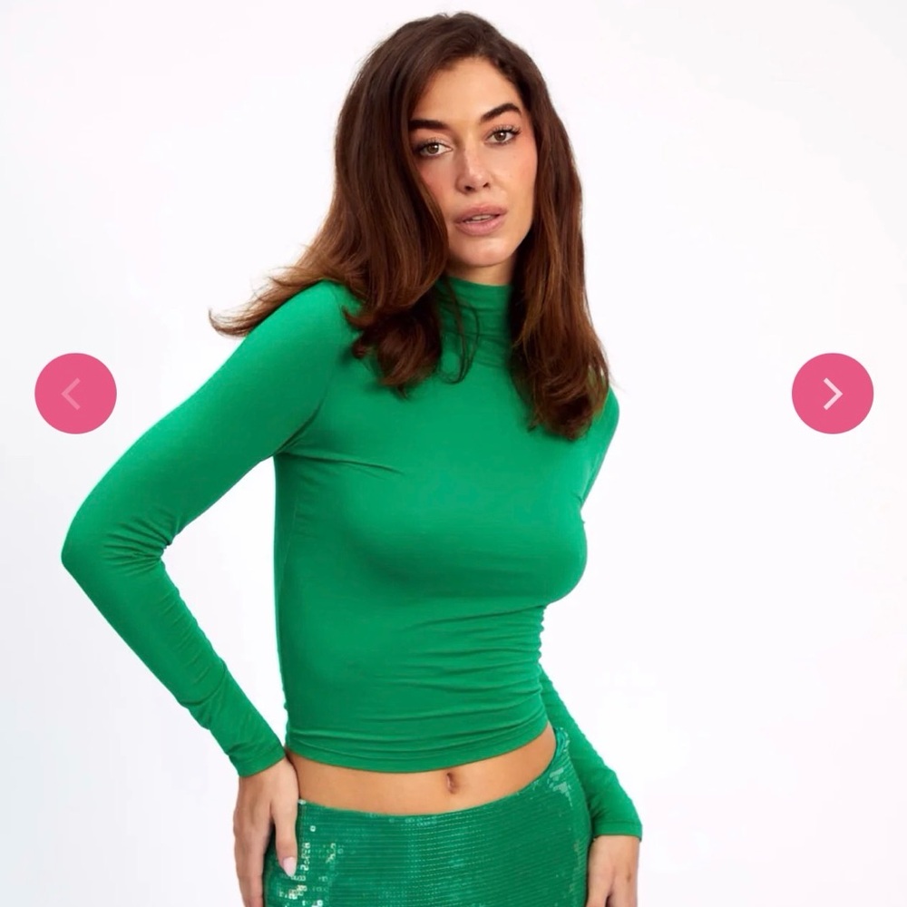 Slim Fit Green Long-Sleeve Mock Neck Top REZEK STUDIO